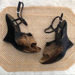 Prada Velvet Wedge Sandals